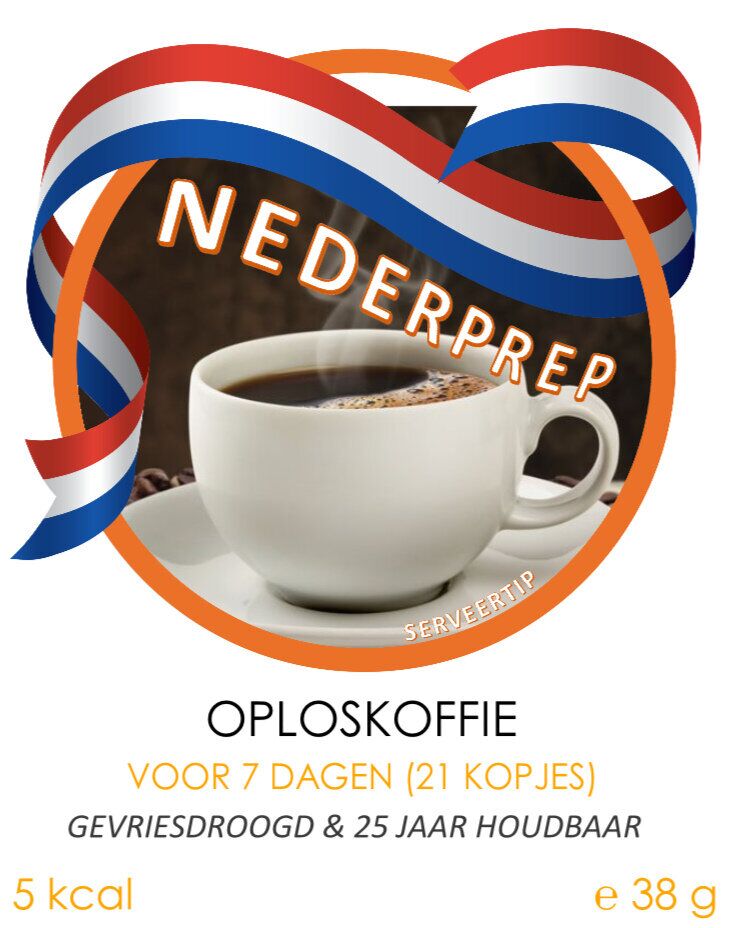 Oploskoffie voor 7 dagen (21 kopjes) | gevriesdroogd 25 jaar houdbaar noodrantsoen | NEDERPREP