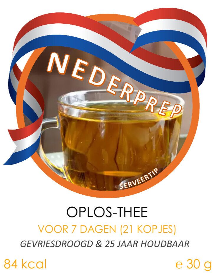 Oplos-thee voor 7 dagen (21 kopjes) | gevriesdroogd 25 jaar houdbaar noodrantsoen | NEDERPREP