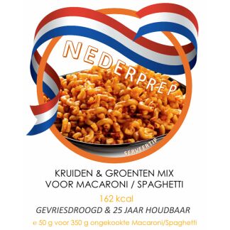 Macaroni kruiden & groente mix voor 350 g macaroni | gevriesdroogd 25 jaar houdbaar noodrantsoen | NEDERPREP