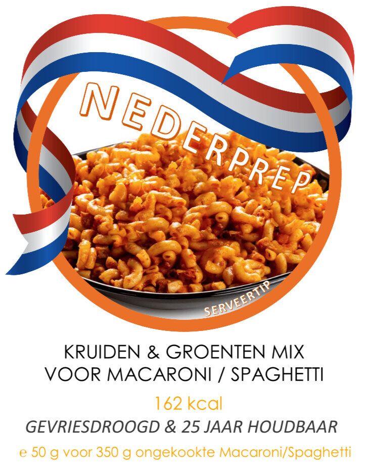 Macaroni kruiden & groente mix voor 350 g macaroni | gevriesdroogd 25 jaar houdbaar noodrantsoen | NEDERPREP