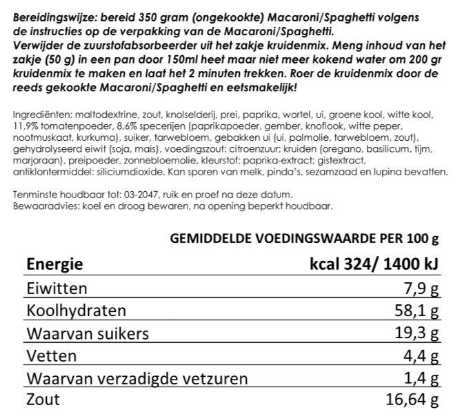 Macaroni kruiden & groente mix voor 350 g macaroni | gevriesdroogd 25 jaar houdbaar noodrantsoen | NEDERPREP - Afbeelding 2
