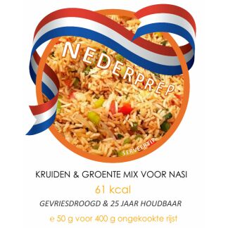Nasi kruiden & groente mix voor 400 g rijst | gevriesdroogd 25 jaar houdbaar noodrantsoen | NEDERPREP