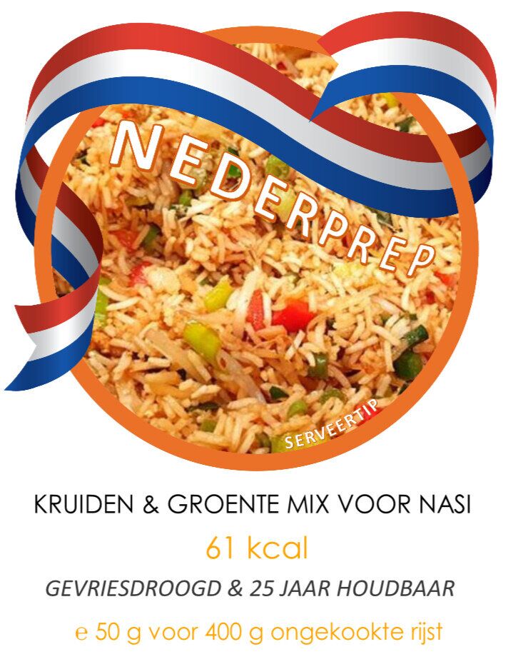 Nasi kruiden & groente mix voor 400 g rijst | gevriesdroogd 25 jaar houdbaar noodrantsoen | NEDERPREP