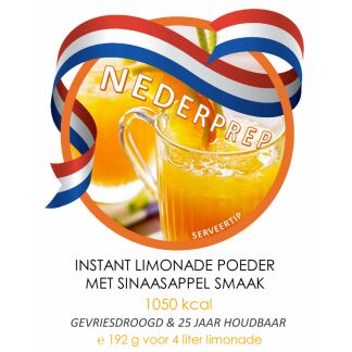 Actie: sinaasappel limonade instant poeder voor 20 glazen (4 liter) | gevriesdroogd 25 jaar houdbaar noodrantsoen | NEDERPREP