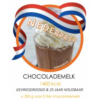 Instant chocolademelk, 10 porties van 200ml | gevriesdroogd 25 jaar houdbaar noodrantsoen | NEDERPREP