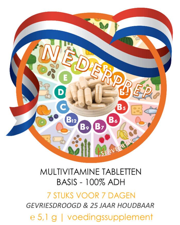 Multivitaminen tabletten 100% ADH voor 7 dagen | gevriesdroogd 25 jaar houdbaar noodrantsoen | NEDERPREP