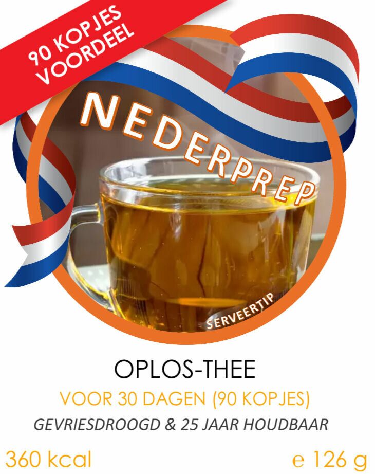 Oplos-thee voor 30 dagen (90 kopjes) | gevriesdroogd 25 jaar houdbaar noodrantsoen | NEDERPREP
