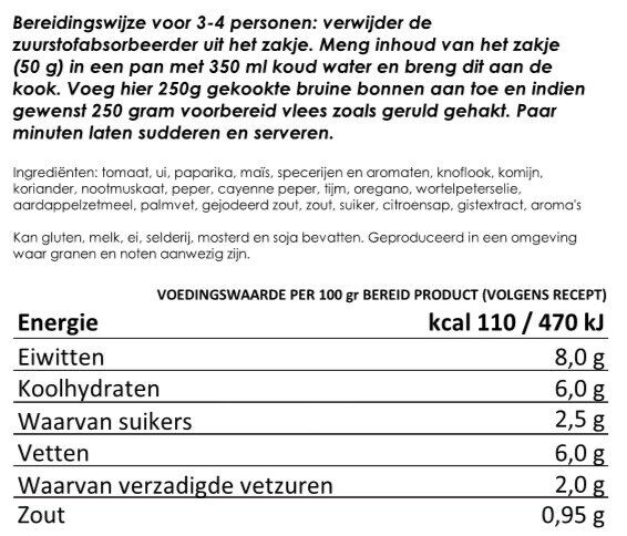 Chili con carne kruiden & groenten mix | 25jr houdbaar | NEDERPREP - Afbeelding 2