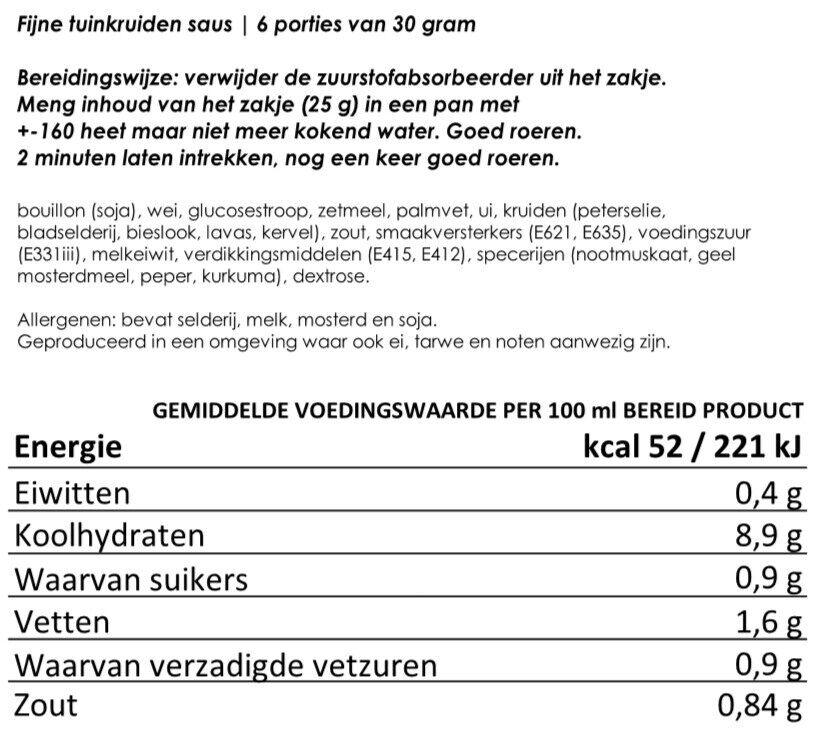Tuinkruiden (groente) saus noodrantsoen 25 jaar houdbaar | Gevriesdroogd noodpakket eten - Afbeelding 2