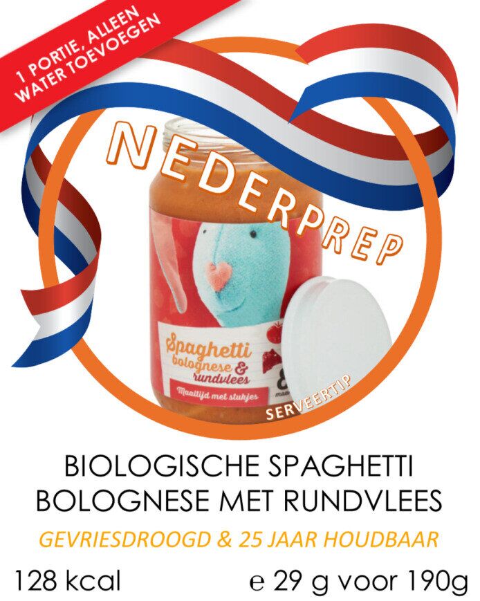Baby noodrantsoen, 25 jaar houdbaar | spaghetti bolognese | Gevriesdroogd noodpakket eten