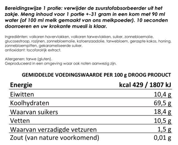 Krokante muesli zonder melk | 7 porties | gevriesdroogd 25 jaar houdbaar noodrantsoen | NEDERPREP - Afbeelding 2