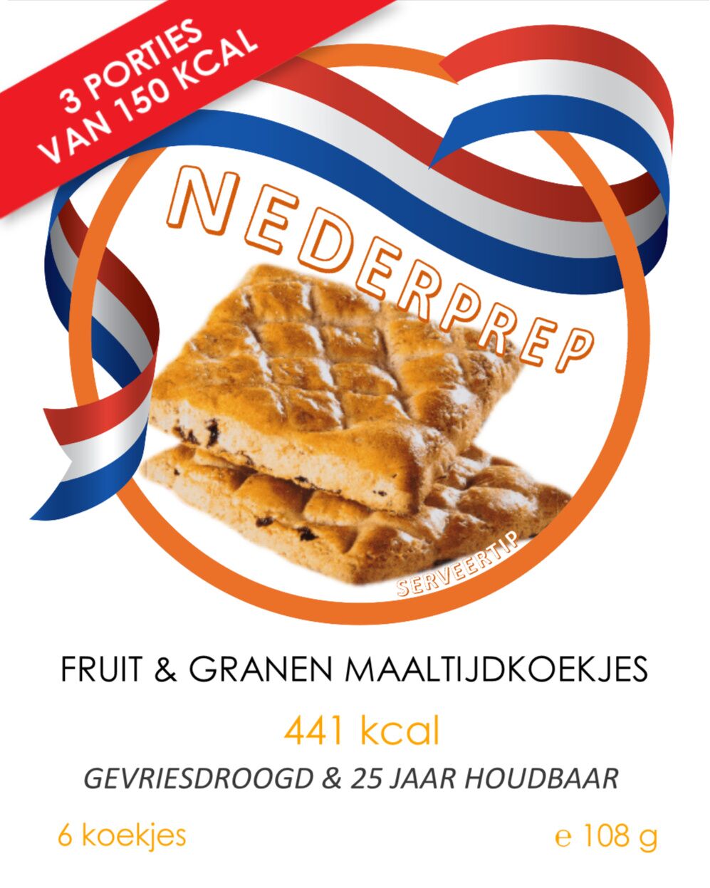 25jr houdbare maaltijdkoekjes | 3 porties (6 koekjes) | gevriesdroogd noodrantsoen
