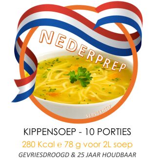 Instant kippensoep, 10 porties | gevriesdroogd 25 jaar houdbaar noodrantsoen | NEDERPREP