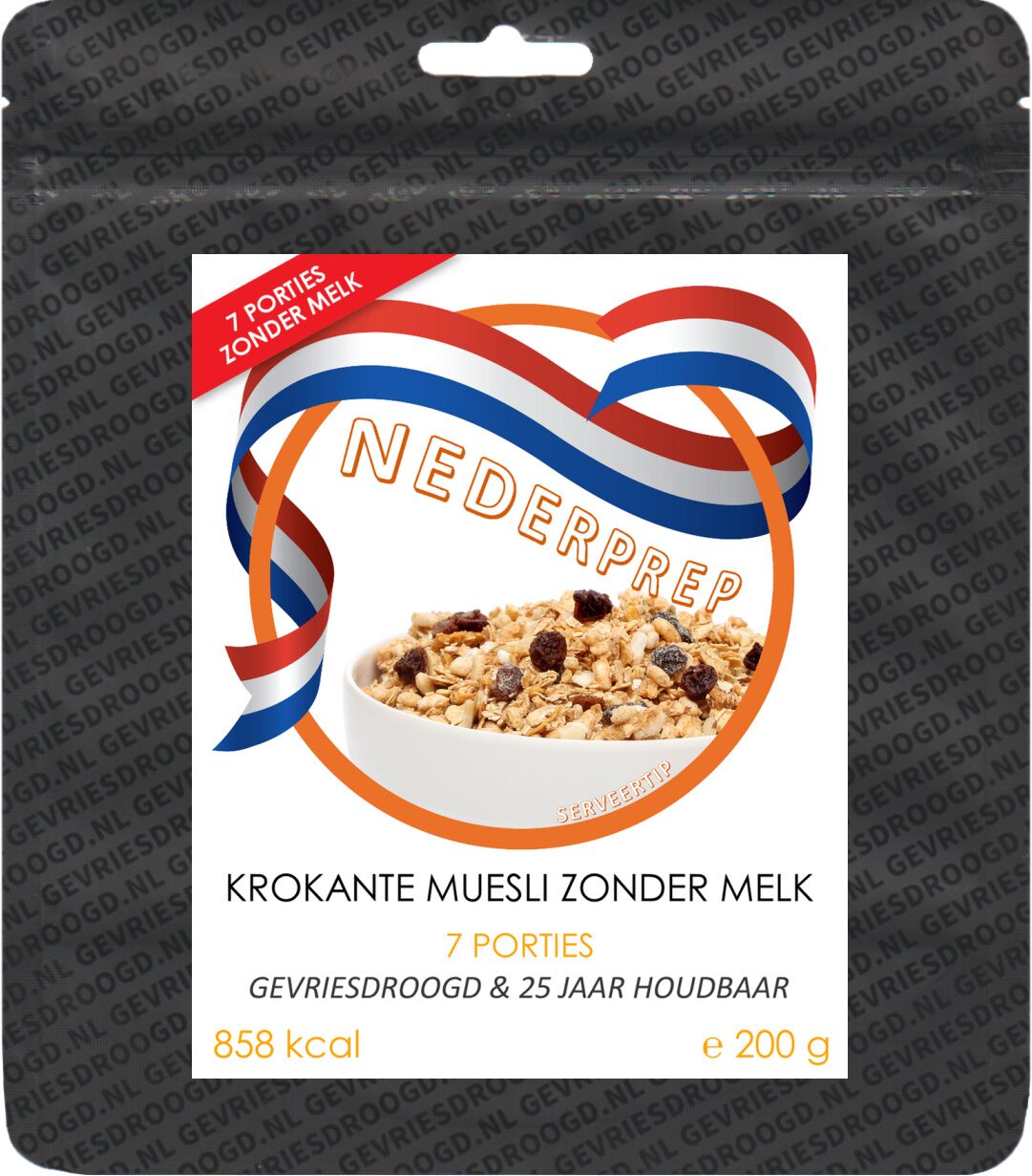 Krokante muesli zonder melk | 7 porties | gevriesdroogd 25 jaar houdbaar noodrantsoen | NEDERPREP - Afbeelding 3