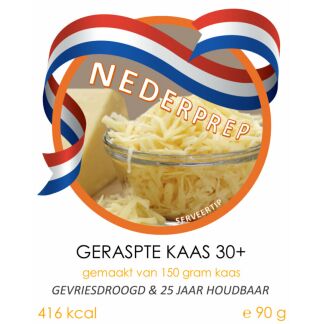 Geraspte kaas | 25 jaar houdbaar gevriesdroogd noodrantsoen | NEDERPREP