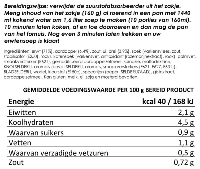 Instant erwtensoep (snert) 10 porties | gevriesdroogd 25 jaar houdbaar noodrantsoen | NEDERPREP - Afbeelding 2
