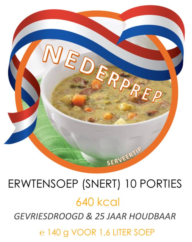Instant erwtensoep (snert) 10 porties | gevriesdroogd 25 jaar houdbaar noodrantsoen | NEDERPREP