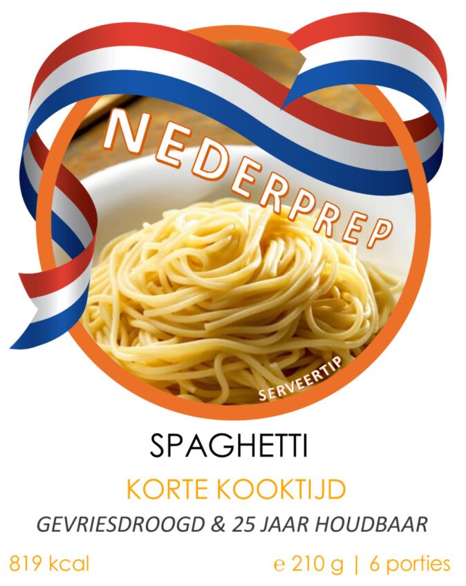 Spaghetti 6 porties, 25 jaar houdbaar gevriesdroogd noodrantsoen