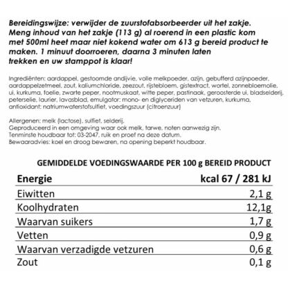 Andijvie stamppot | gevriesdroogd 25 jaar houdbaar noodrantsoen | NEDERPREP - Afbeelding 2