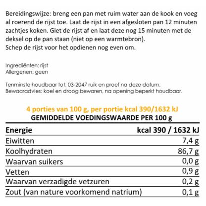 Rijst 10 porties, 25 jaar houdbaar gevriesdroogd noodrantsoen - Afbeelding 2