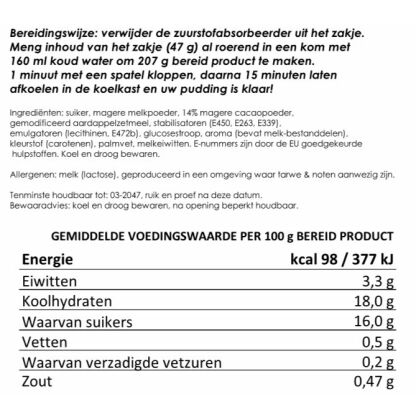 Instant pudding, chocoladesmaak | gevriesdroogd 25 jaar houdbaar noodrantsoen | NEDERPREP - Afbeelding 2