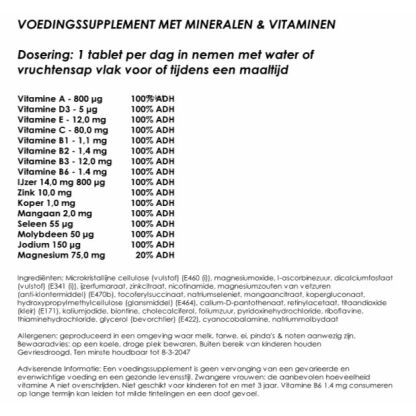 Multivitaminen tabletten 25 jaar houdbaar | 30 dagen voordeelpak | 100% ADH - Afbeelding 2
