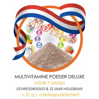 Multivitaminen poeder DELUXE voor 7 dagen | gevriesdroogd 25 jaar houdbaar noodrantsoen | NEDERPREP