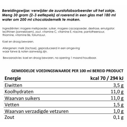 Instant chocolademelk, 10 porties van 200ml | gevriesdroogd 25 jaar houdbaar noodrantsoen | NEDERPREP - Afbeelding 2