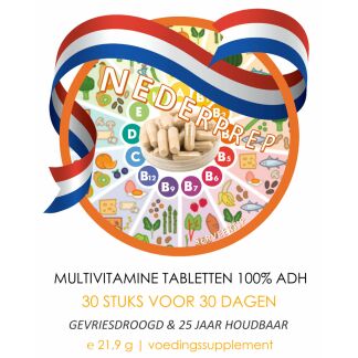 Multivitaminen tabletten 25 jaar houdbaar | 30 dagen voordeelpak | 100% ADH