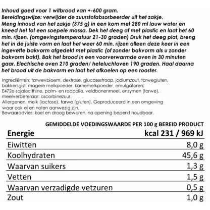 Broodbakmix instant witbrood | 25 jaar houdbaar noodrantsoen - Afbeelding 2
