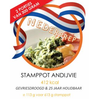 Andijvie stamppot | gevriesdroogd 25 jaar houdbaar noodrantsoen | NEDERPREP