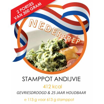 Andijvie stamppot | gevriesdroogd 25 jaar houdbaar noodrantsoen | NEDERPREP