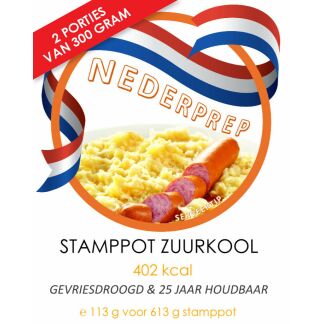 Stamppot zuurkool | gevriesdroogd 25 jaar houdbaar noodrantsoen | NEDERPREP