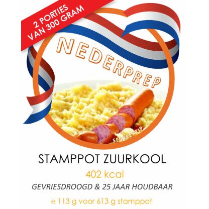 Stamppot zuurkool | gevriesdroogd 25 jaar houdbaar noodrantsoen | NEDERPREP