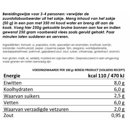 Chili con carne kruiden & groenten mix | 25jr houdbaar | NEDERPREP - Afbeelding 2