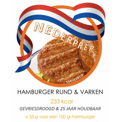 Hamburger (rund en varken) noodrantsoen 25 jaar houdbaar | Gevriesdroogd noodpakket eten