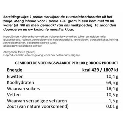 Krokante muesli zonder melk | 7 porties | gevriesdroogd 25 jaar houdbaar noodrantsoen | NEDERPREP - Afbeelding 2