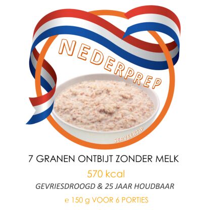 7 granen ontbijt zonder melk | 7 porties | gevriesdroogd 25 jaar houdbaar noodrantsoen | NEDERPREP