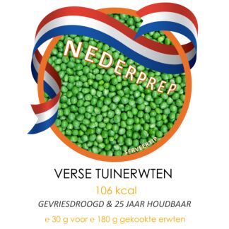 Tuinerwten, 2 porties | gevriesdroogd en 25 jaar houdbaar | NEDERPREP