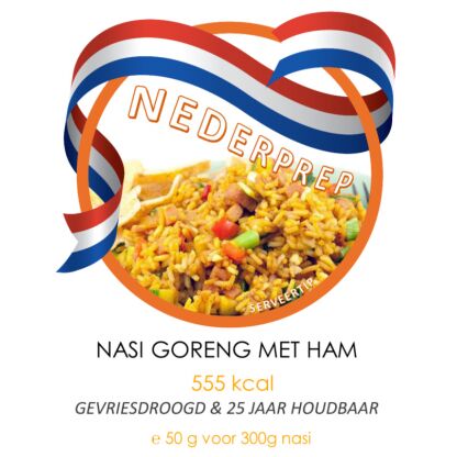 Nasi goreng met ham | 25 jaar houdbaar gevriesdroogd noodrantsoen | NEDERPREP