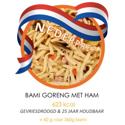 Bami goreng met ham | 25 jaar houdbaar gevriesdroogd noodrantsoen | NEDERPREP