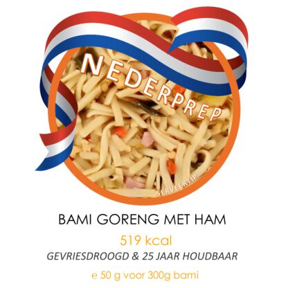 Bami goreng met ham | 25 jaar houdbaar gevriesdroogd noodrantsoen | NEDERPREP