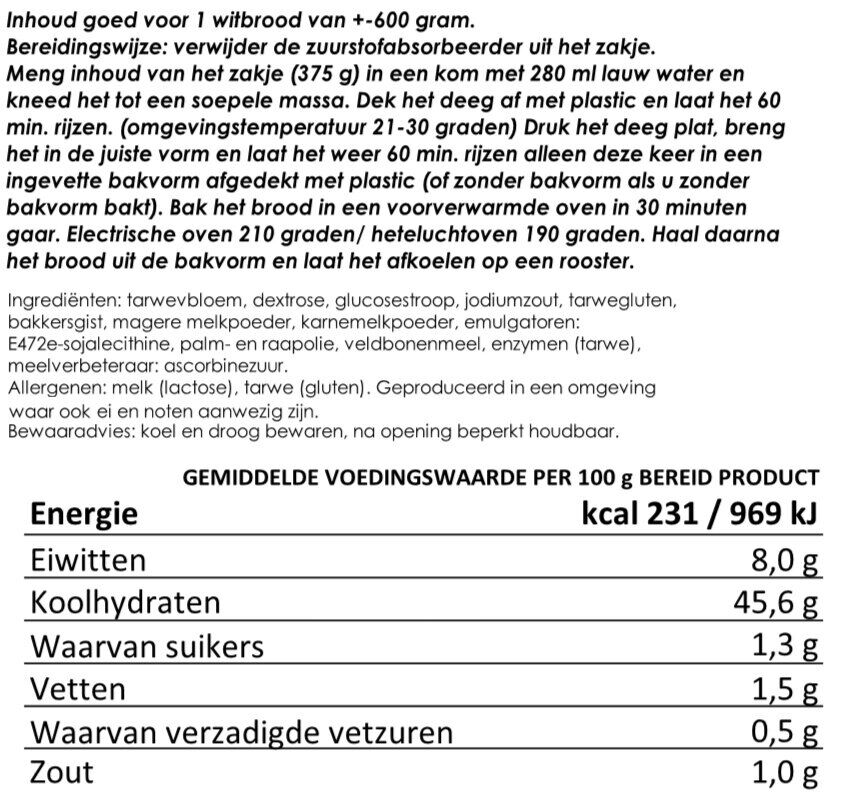 Broodbakmix instant witbrood | 25 jaar houdbaar noodrantsoen - Afbeelding 2