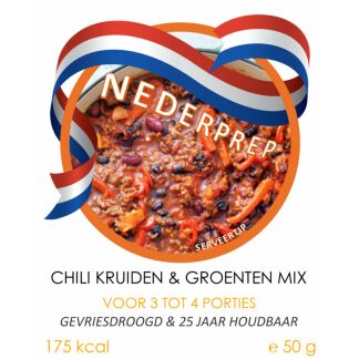Chili con/sin carne kruiden & groenten mix | 25jr houdbaar | NEDERPREP