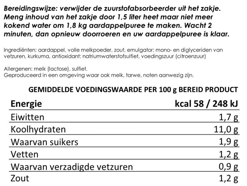 Instant aardappelpuree met melk, 8 porties | 25 jaar houdbaar gevriesdroogd noodrantsoen - Afbeelding 2