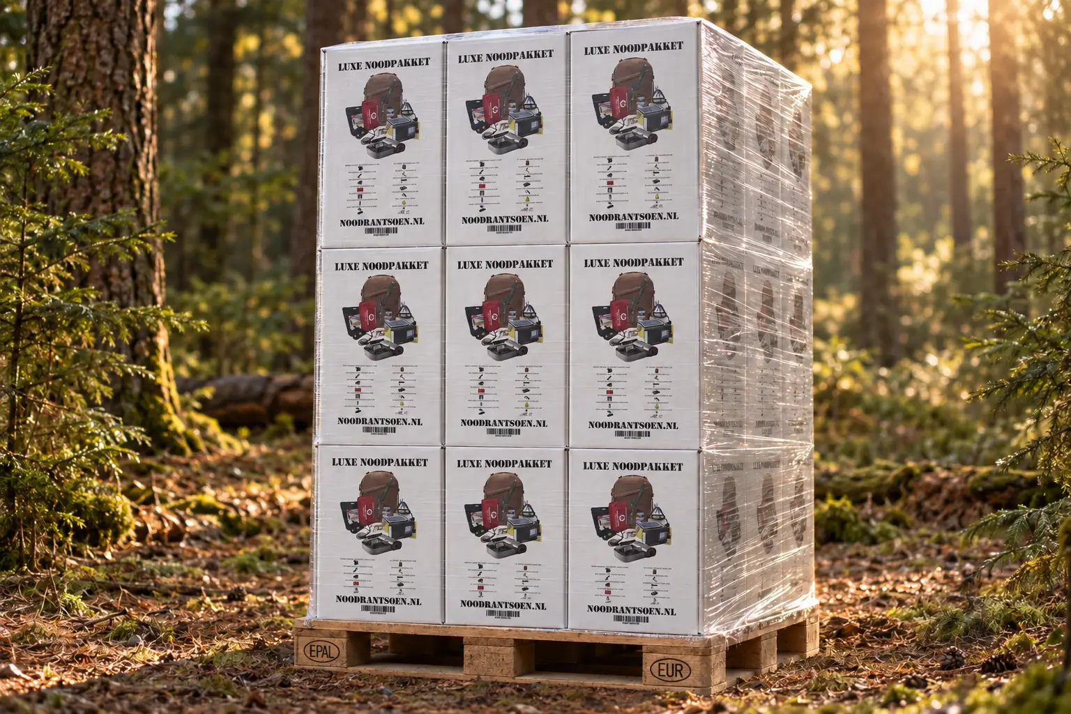Pallet met 36 Luxe Noodpakketten voor bedrijven en organisaties