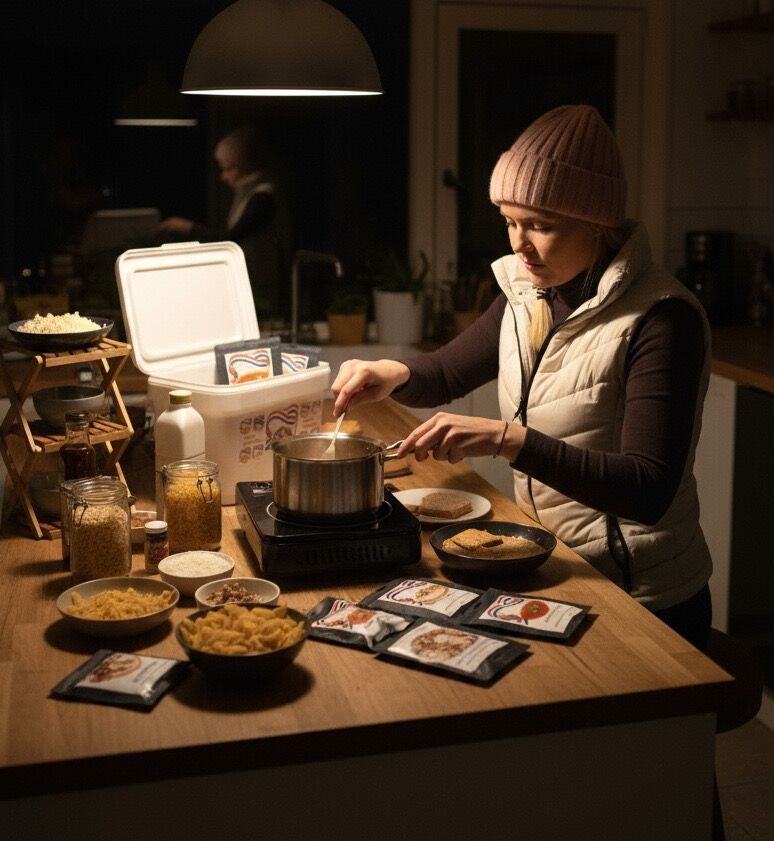 Warme noodmaaltijd bereiden tijdens een stroomstoring