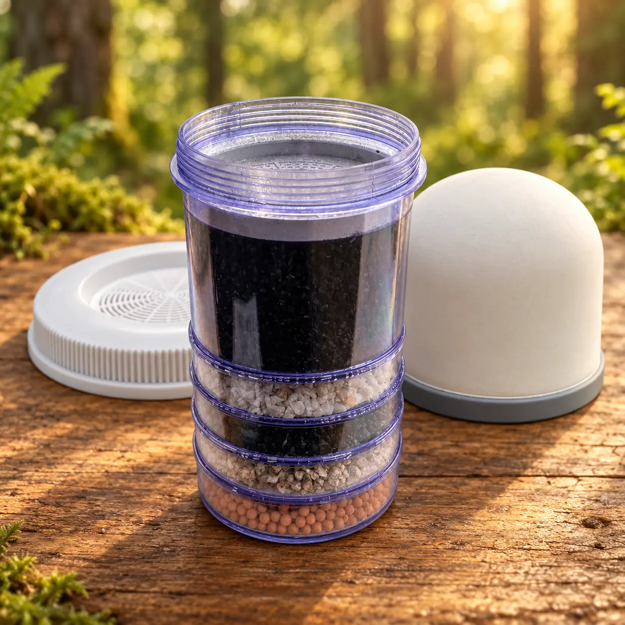Keramische filter, meerlaagse cartridge en mineralenonderdeel voor het kunststofwaterfilter