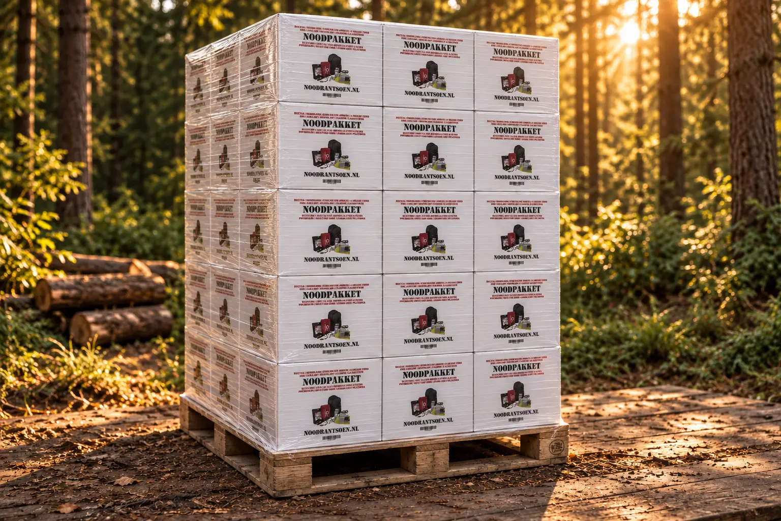 Pallet met 60 Basis Noodpakketten voor bedrijven en organisaties
