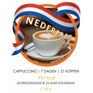 Cappuccino voor 7 dagen (21 koppen) | gevriesdroogd 25 jaar houdbaar noodrantsoen | NEDERPREP